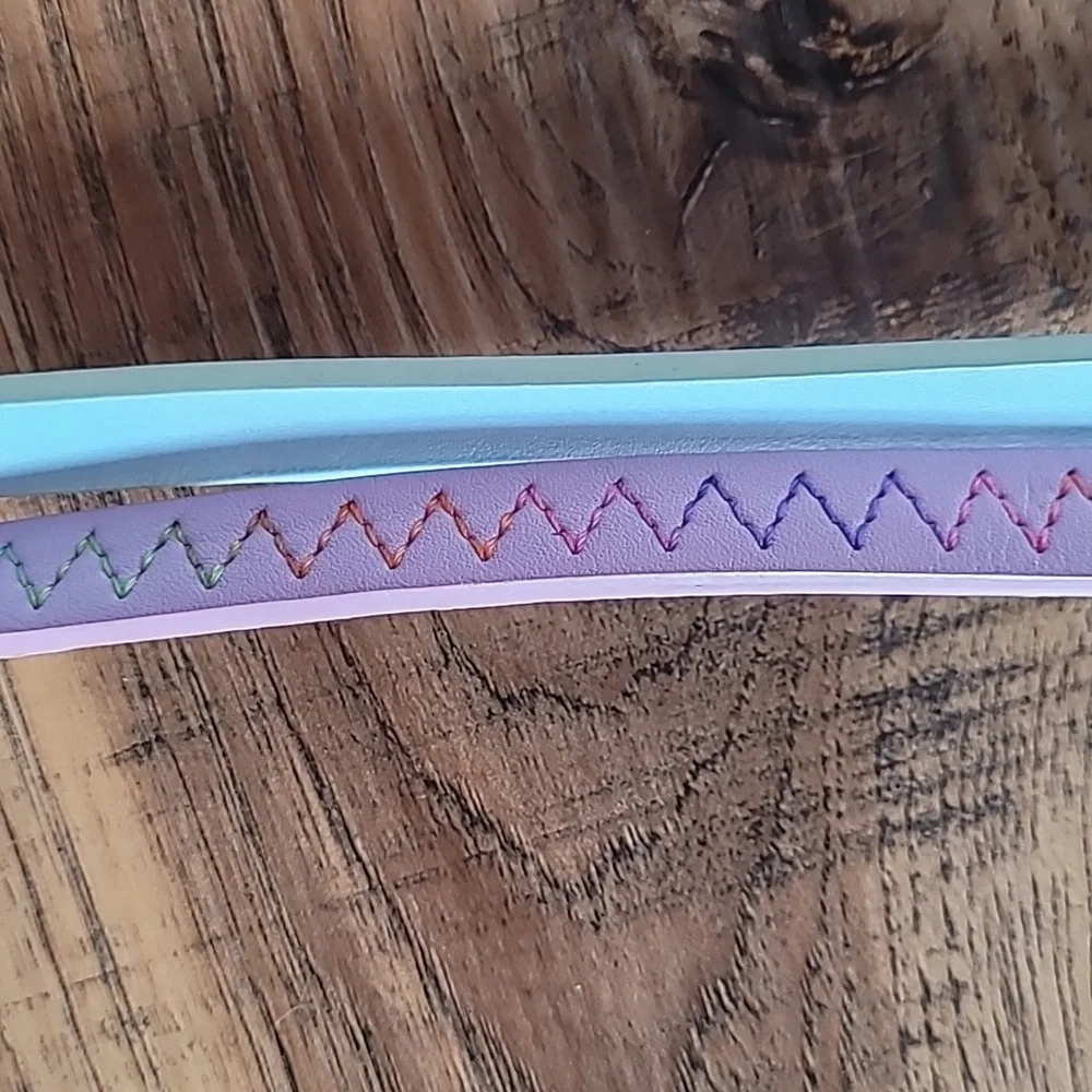 Pastel Blue and Purple Belt Set with Silver Buckles, Gradient Thread